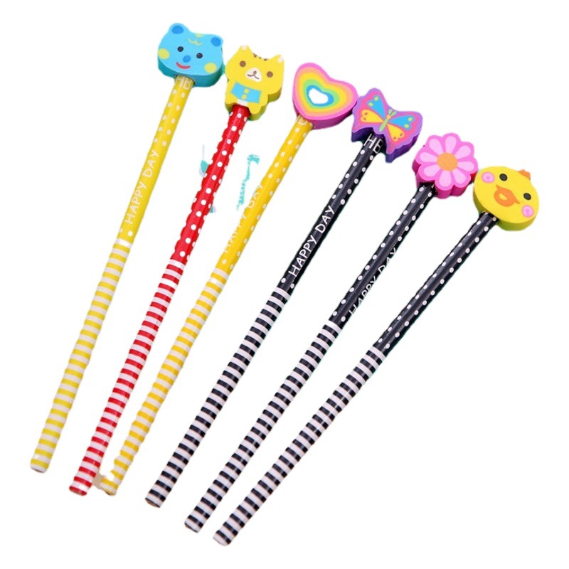 Dibujos animados lindo con lápiz de goma kindergarten Escuela Primaria estudiante examen HB regalo Premio regalo