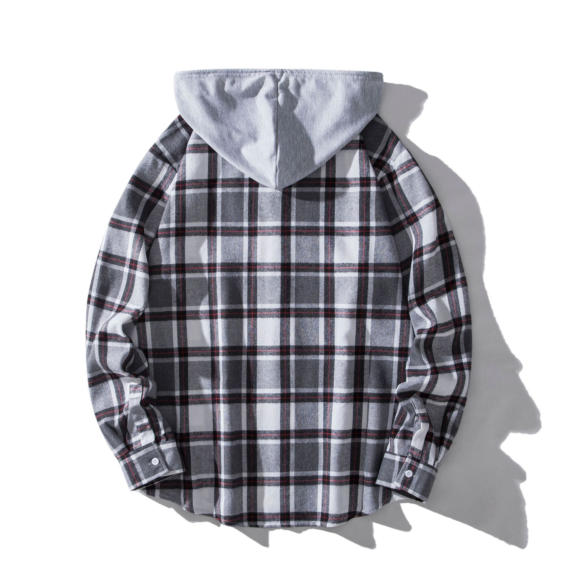 Herren Flanellhemd Mit Kapuze Kariertes Oversized Freizeithemd_voghion.com