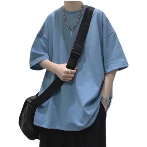 A large quantity of summer stock port breeze youth short-sleeved T-shirts for men, trendy loose couple solid color five-and-a-half sleeve tops.