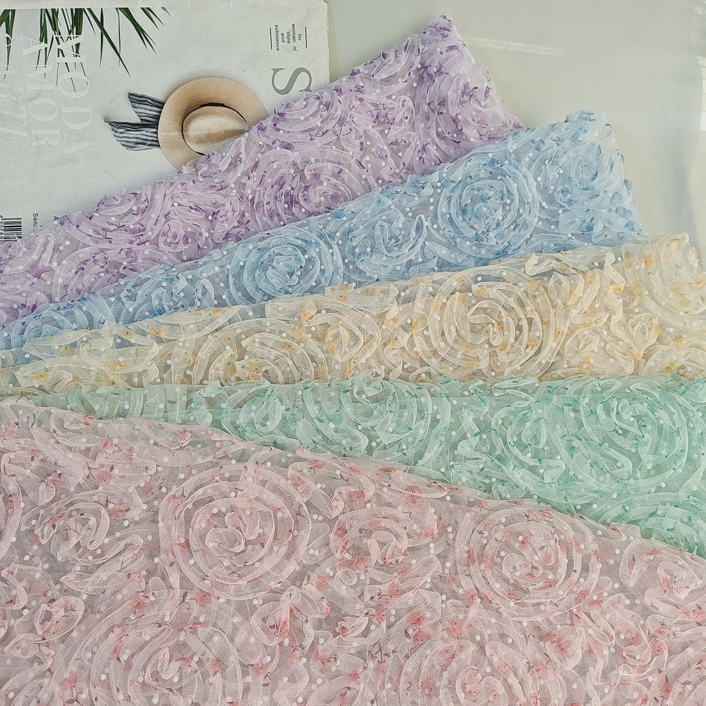 新款~锦特美网纱小点点植绒小碎花印花圆圈圈盘带钩花 裙装等面料