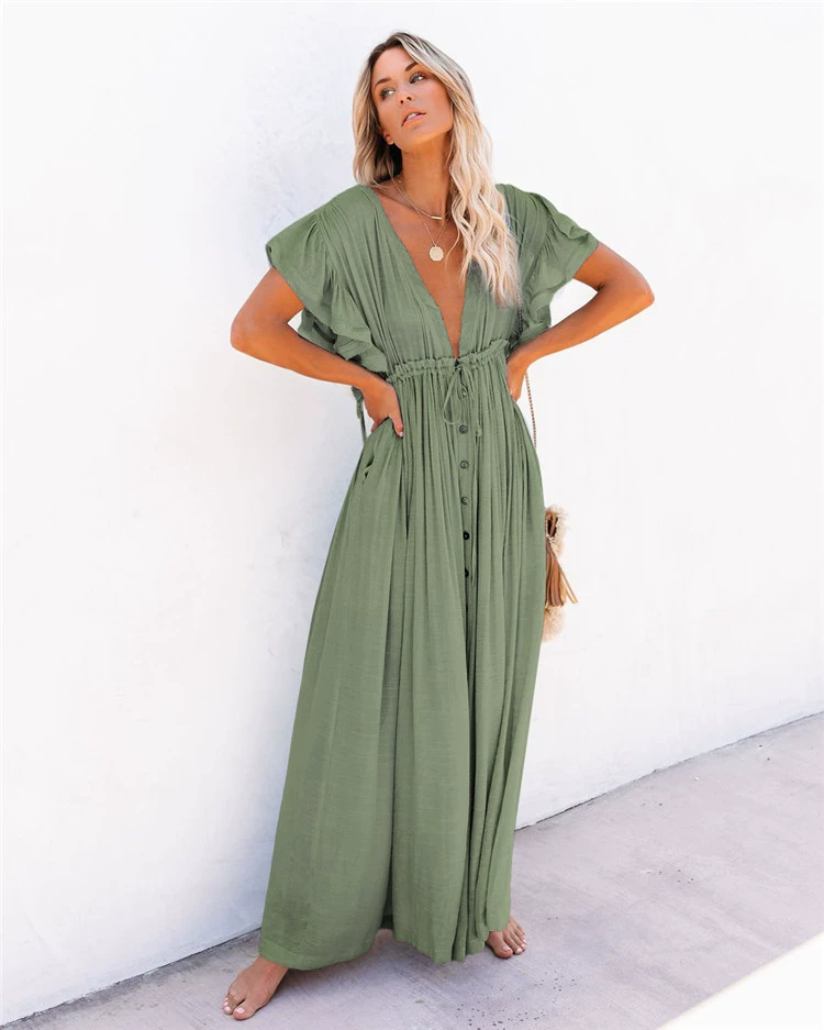 bikini cover up pants Sexy Bikini Cover-ups Long  Tunic Casual Summer Beach Dress Elegant Women Plus Size Beach Wear Swim Suit Cover Up mesh bikini cover up