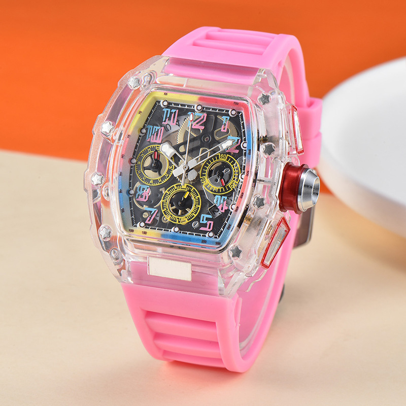 Nuovo orologio al quarzo con botte di vino per il commercio estero, orologio alla moda colorato in cristallo trasparente, orologio da coppia_voghion.com