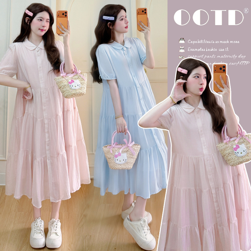 Real Shot of Maternity Dresses 2026 New Summer Fashion Stylish French Fairy-Style Loose Plus-Size Long Dress Maternity Dress
