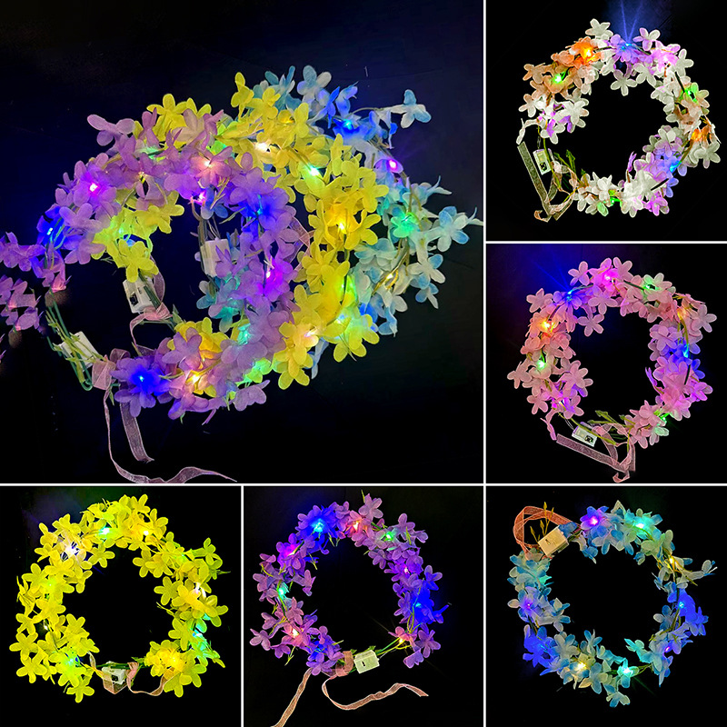Ventas transfronterizas de guirnaldas hawaianas productos acabados guirnaldas de clavo de lilac escénicas lugar de mercado nocturno puestos juguetes luminosos