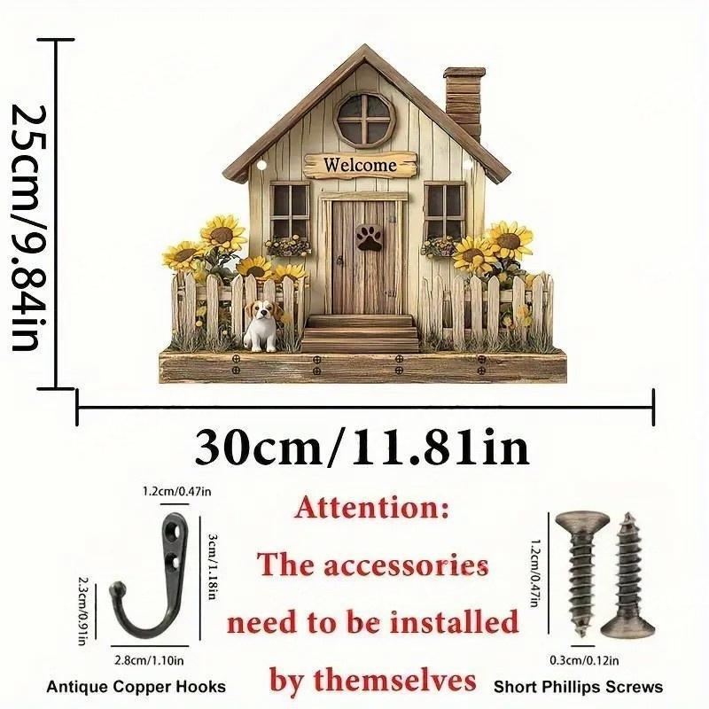 跨境热卖木质多彩小屋客厅走廊门牌钥匙扣挂架木质批发|undefined