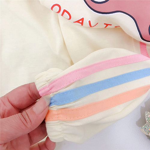Girls Bear Rainbow Tie Suit Summer 2024 New Baby Girl Summer Clothes Casual Short Sleeves Long Pants Children's Clothes