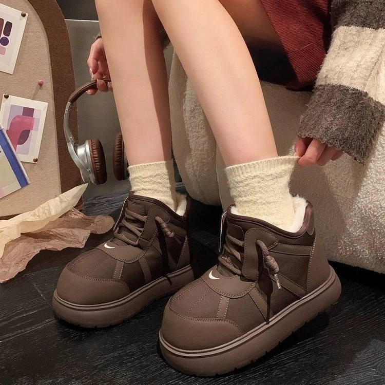 Снежные сапоги женские зимние 2024 новые толстые подошвы плюс бархат утолщенные теплые хлопчатобумажные туфли женские меховые и нескользкие короткие сапоги