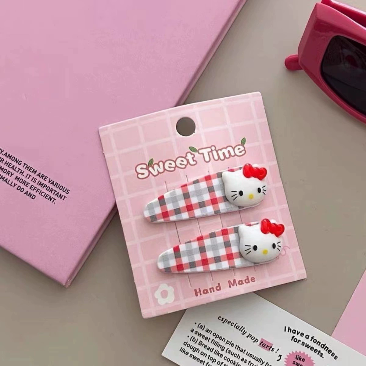 Набор аксессуаров для волос (Hello Kitty) — 10 штук милых японских мультяшных заколок, шпильки и резинки, розовый