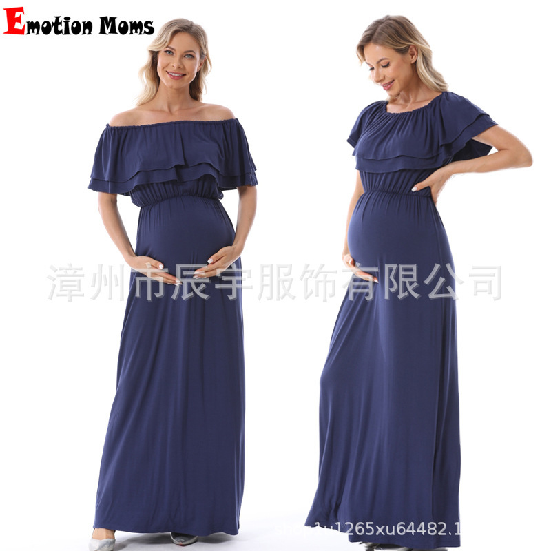 2025 European and American Explosions Fashion Ruffled Shoulder Stitching Lactation dress Pregnant Women Photo Portrait Summer