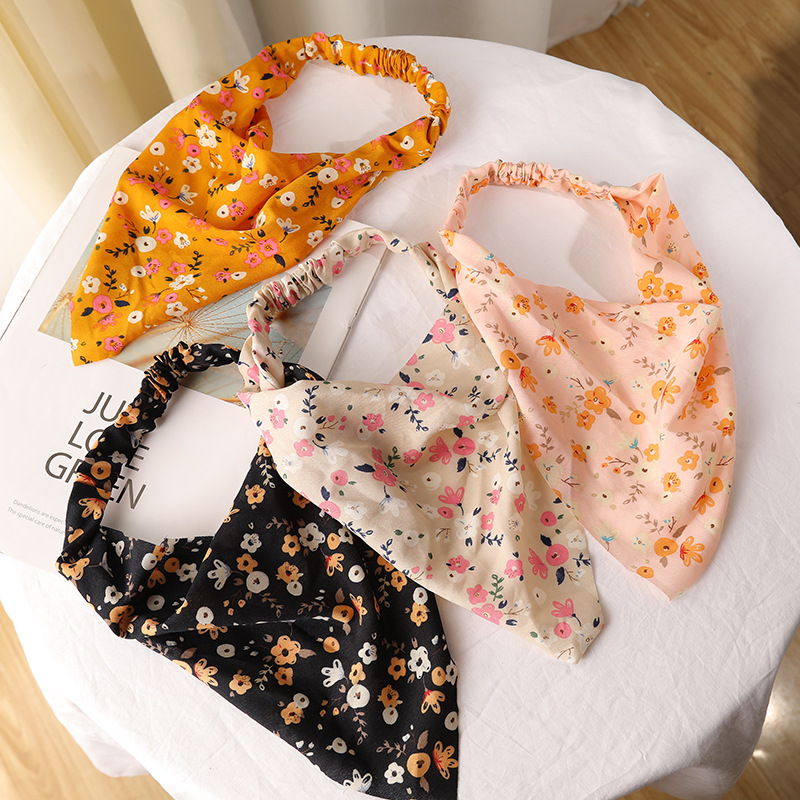 Chiffon Floral Headband Rose Flower Triangle Headscarf For Women_voghion.com