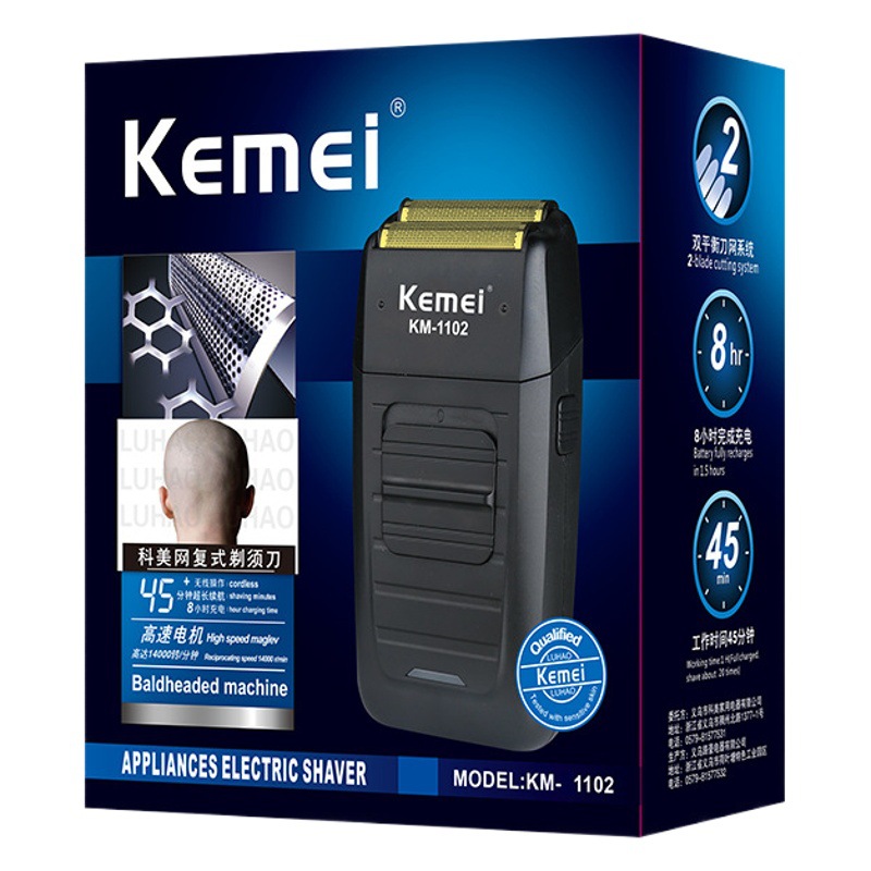 Afeitadora Eléctrica Recíproca Kemei KM-1102 para Hombre, Afeitadora Eléctrica de Cabeza, Recortadora de Barba para Uso Doméstico