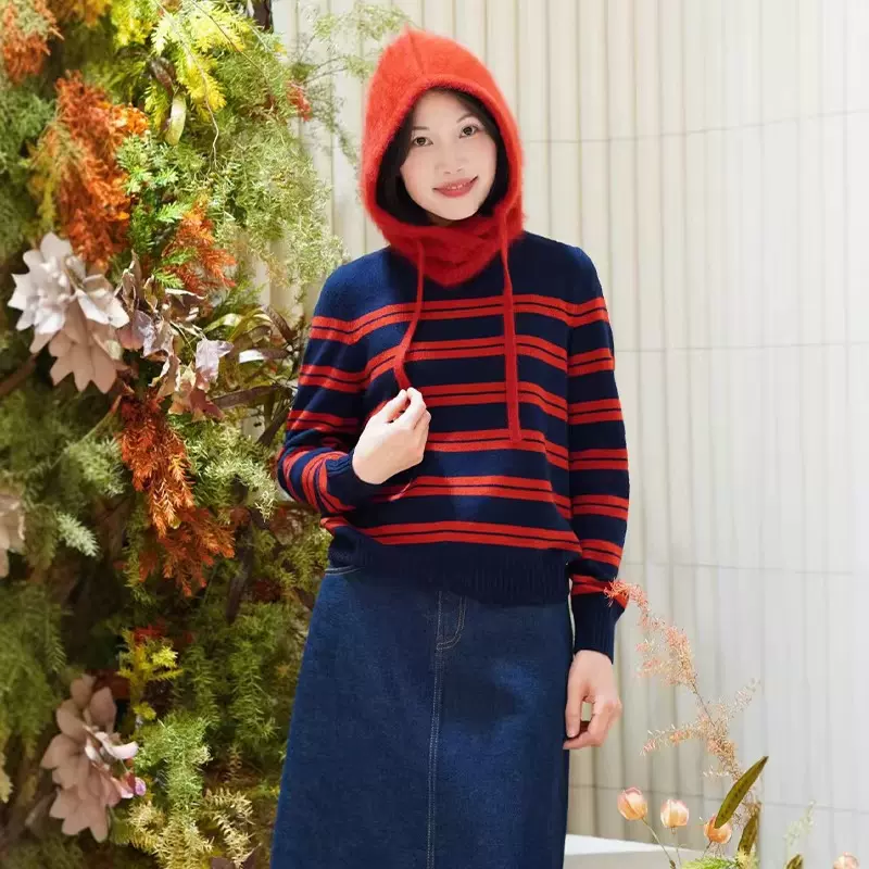 2025秋冬新款小禾家牦牛绒混纺条纹套头衫女装休闲慵懒风针织衫