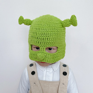 New style monster Shrek series personalized cartoon hat blindfold funny children's knitted hat cute green wool hat