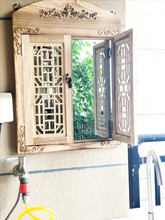 假窗户墙贴背景中式假窗户拍摄电表箱遮挡镜子田园拱形木窗3d立体