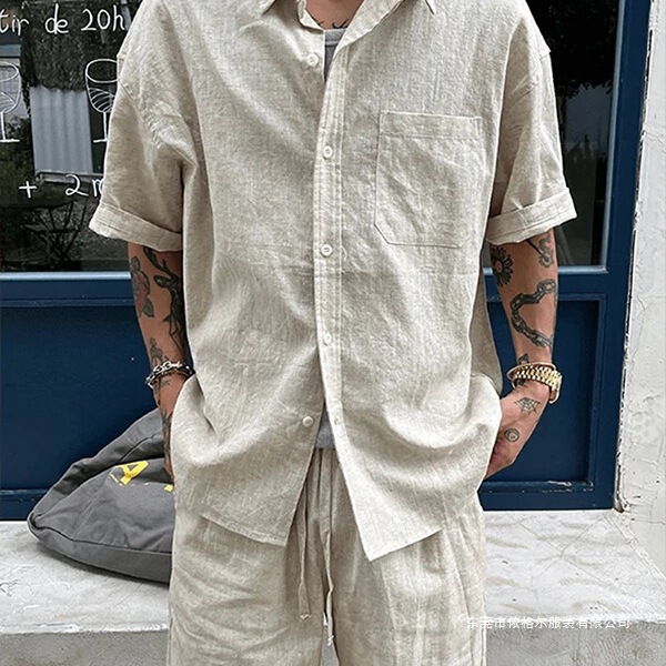 Old Money Style Linen Casual Suit Men's Summer Thin Relaxed Shirt Short-Sleeved Shorts Wear a Complete Set Old Money Style Linen Casual Suit Men's Summer Thin Relaxed Shirt Short-Sleeved Shorts Wear a Complete Set