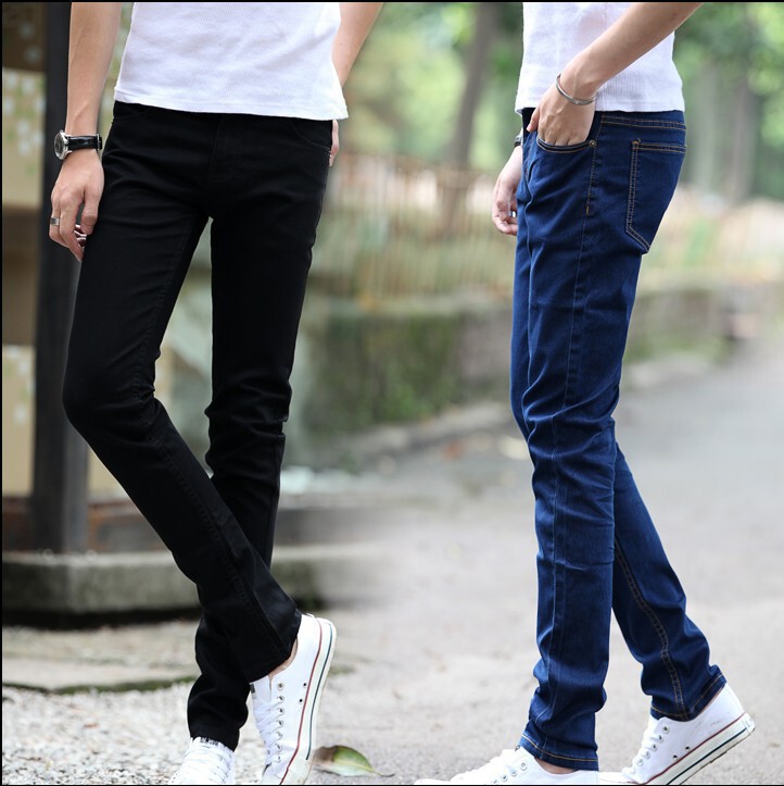 Spring and autumn stretch jeans men's slim fit skinny casual straight pants Korean style trendy black overalls wholesale