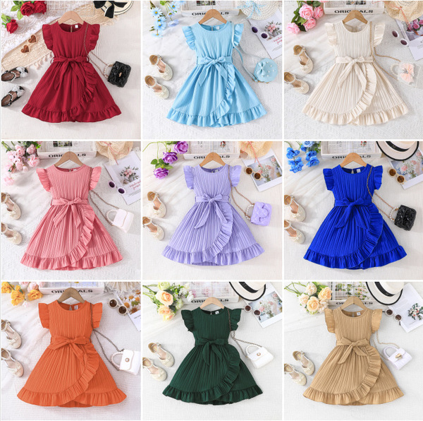summer fashionable solid color dress with a round collar