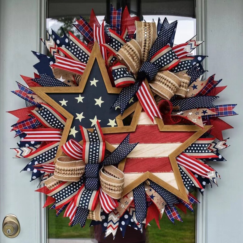 Zonghong Cross-Border Home Decor Independence Day Wreath Patriotic Star Wreath Wall Hanging Holiday Atmosphere Decoration Pendant Wholesale