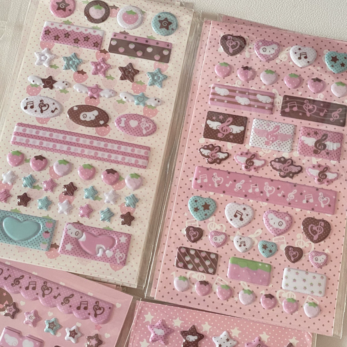 3D bubble sticker set, puffy music & wing note stickers, assorted pink designs