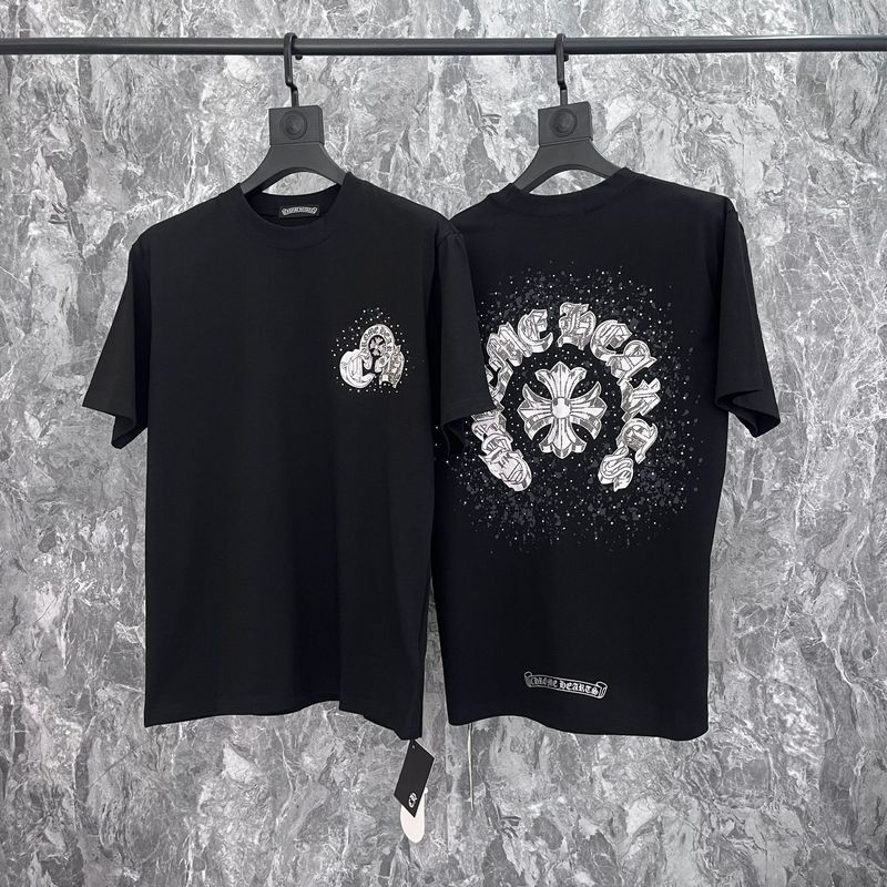 24クロスボーダートレンディブランドCh Crow*Horseshoe SanskritラウンドネックTシャツ半袖万能男女Tシャツスポット卸売|undefined