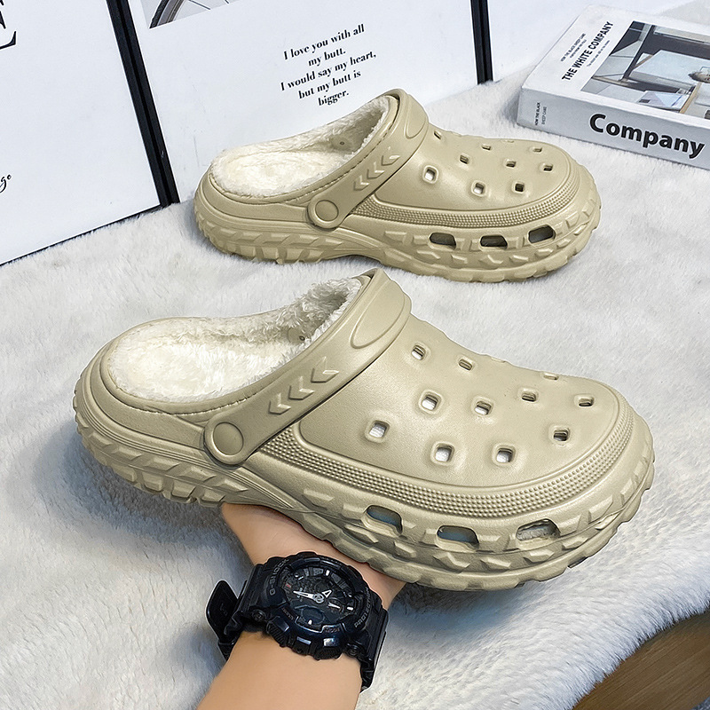 Men's Winter Clogs with Fleece Lining, Thickened for Warmth, Height-Increasing, Dirt-Resistant, Non-Slip Eva Breathable Outdoor Clogs with Closed Toe