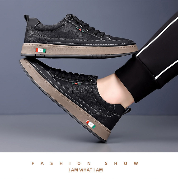 Giày sneaker nam cổ thấp dáng thường ngày, mũi tròn, đế cao su chống trượt, gót thấp 1–3 cm — Màu nâu, Màu đen chi tiết 19