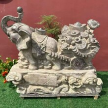 黑青石象雕刻摆件园林酒店门口黑青石招财纳福吉象送宝雕塑摆件