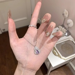 S925純銀天然紫水晶透かし彫り満ドリルひょうたんネックレス女性高級精致小衆軽豪華風鎖骨鎖