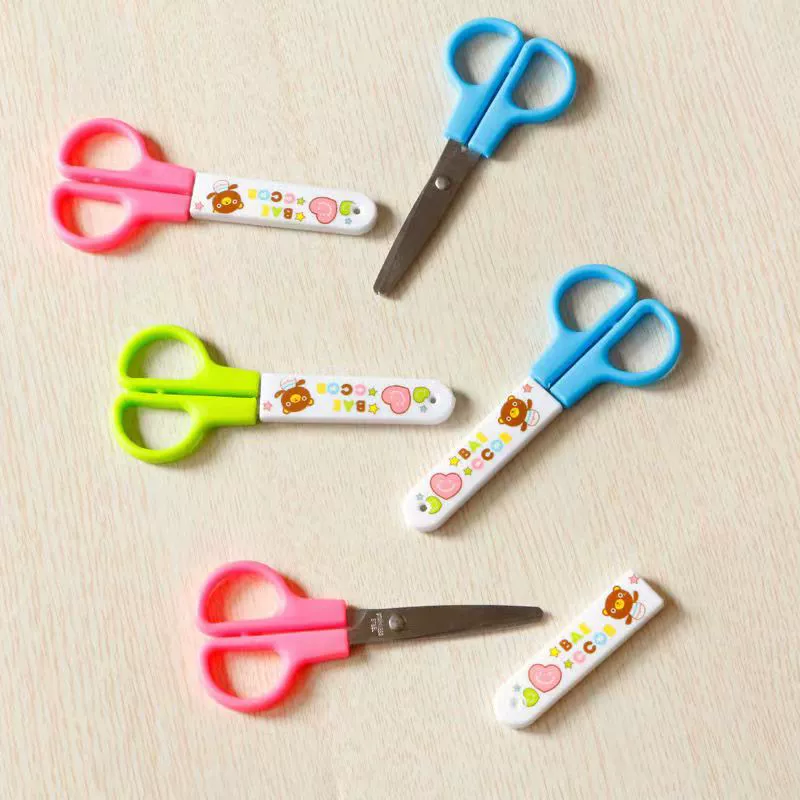 Детские пластиковые безопасные ножницы ручной работы, цветные студенческие ножницы для резки бумаги, Мультяшные цветные студенческие ножницы с капюшоном