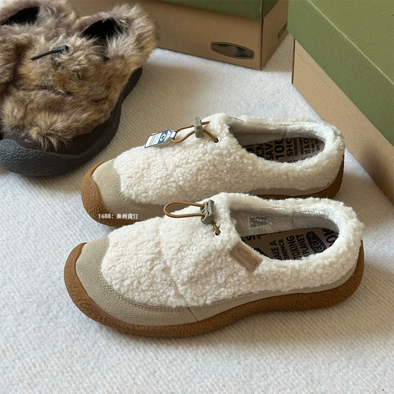 HOWSER III SLIDE Coen, Новые осенне-зимние женские туфли из овчины, теплые уличные пушистые туфли без шнуровки