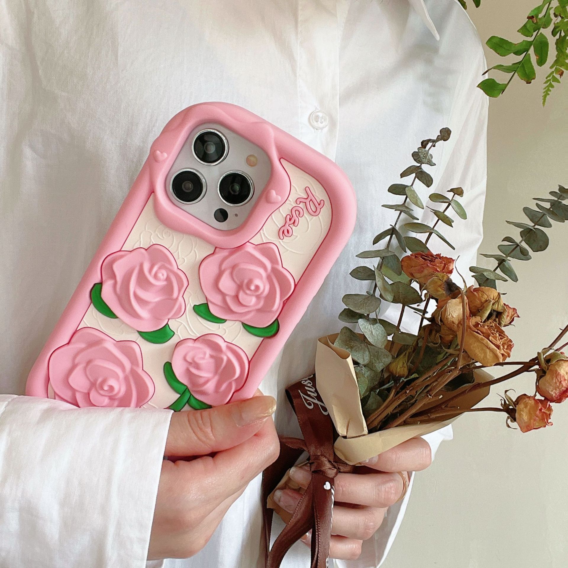 Silicone Phone Case For Iphone, Anti-drop Soft Cover, Rose Colour_voghion.com