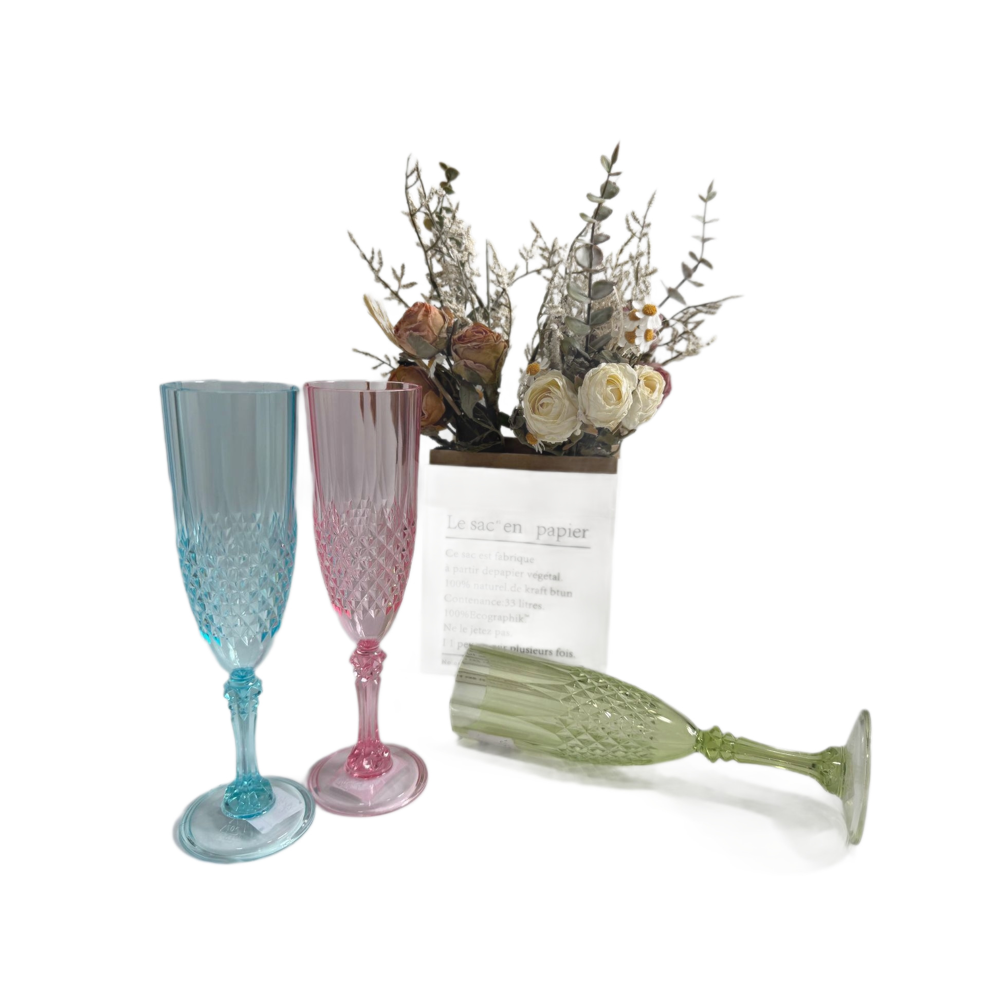 Transfronterizo 220ml tazas de vino PS tazas de vino rosas de diamante tazas de champagne tazas de pie alto tazas de vino rosas creativas de color