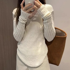 秋冬v领正肩修身显瘦设计长袖时尚简约小众纯欲风小个子上衣ins