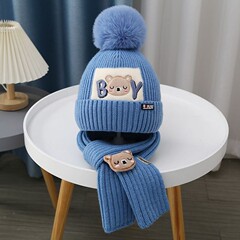 2点セットの帽子マフラー冬の子供とベルベットの厚い防寒耳保護ニット帽マフラーセットのアニメ毛糸帽
