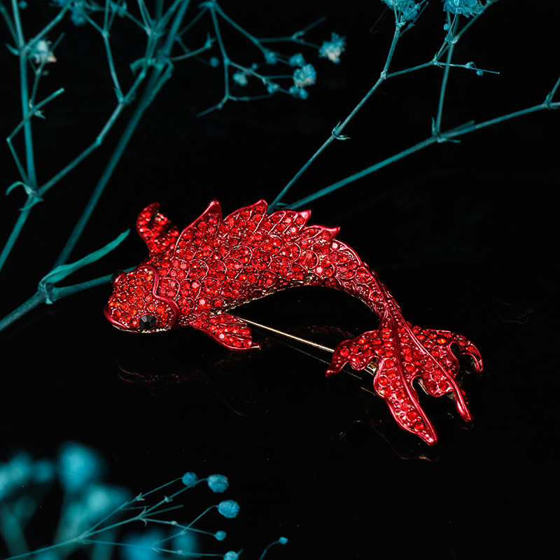 Guofeng Koi broche temperamento lujoso abrigo accesorios de ropa aleación broche goteo azul abrigo de carpa flor de pecho