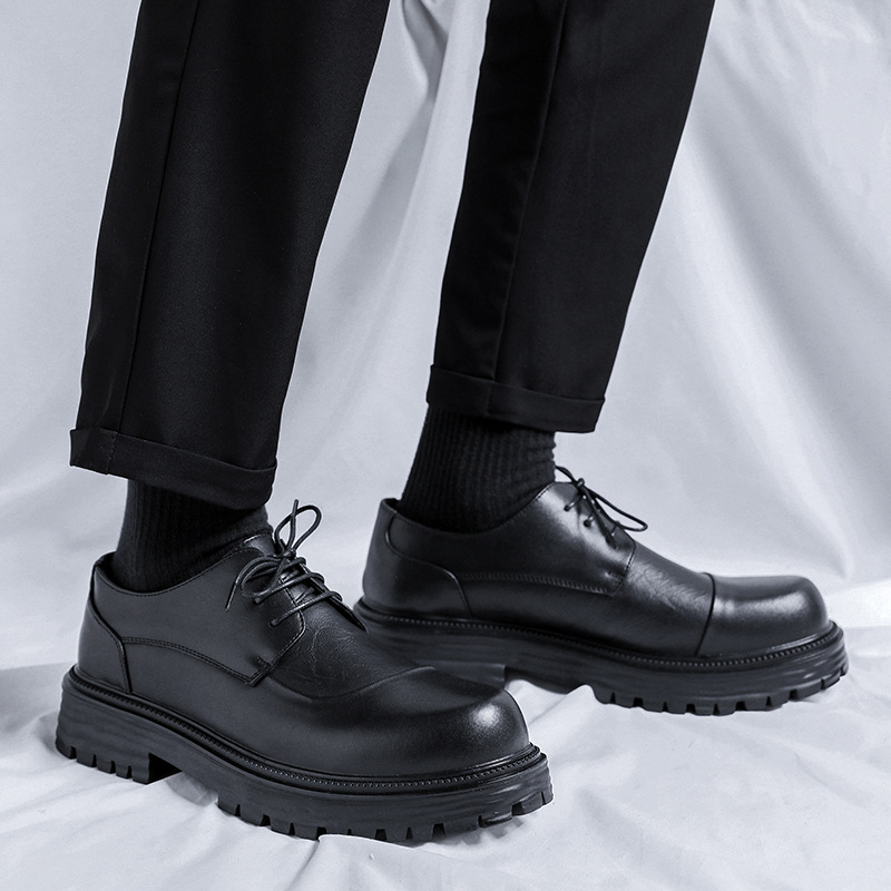 Big Leather for Men in Spring and Autumn Fashion Black Casual Round Head British Business Dress Versatile Trendy Shoes_voghion.com