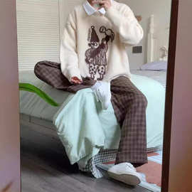 百搭日系复古宽松针织衫秋冬节日小丑毛衣学院风长袖显瘦套头上衣