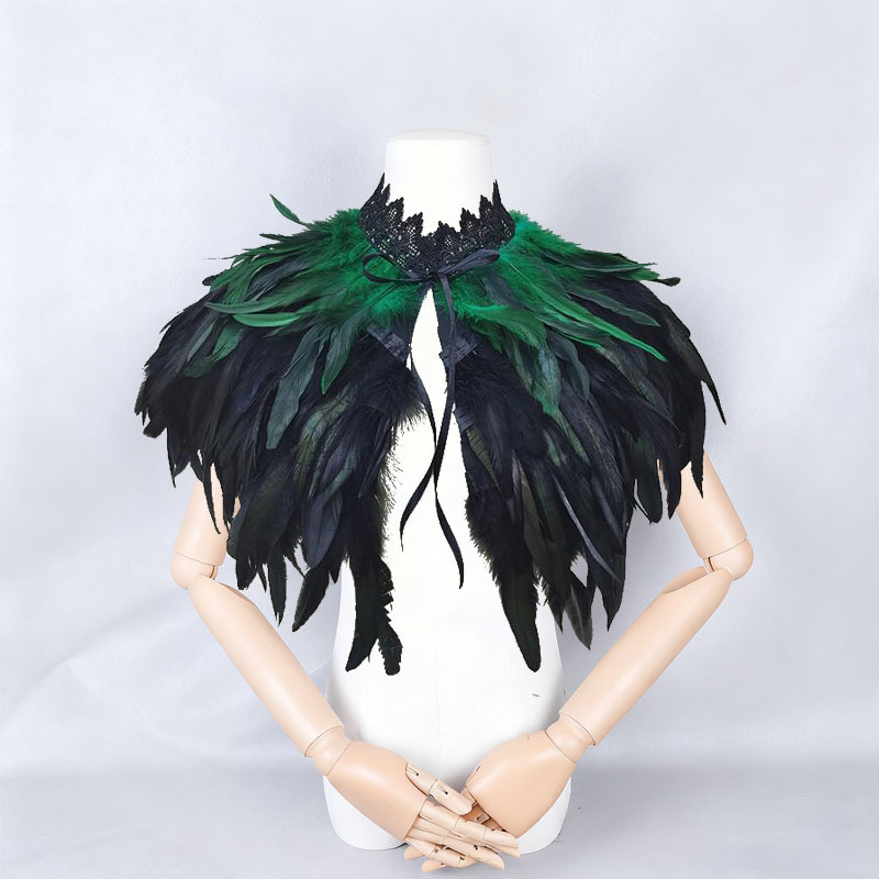 Challas de plumas, capa de lucha libre, baile de baile, chaleco de plumas, cuello falso, bib, capa de plumas gruesas, amazonas