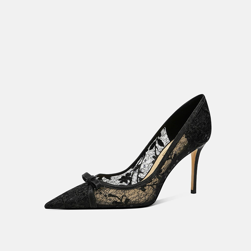 Туфли на острый носок на каблуке-стiletто, женские туфли с бантом, каблук 6/8 см, размеры 34–39