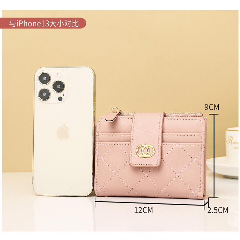 Cartera nueva para mujer, bordado de fragancia pequeña, posición de varias tarjetas, monedero delgado, billetera corta para mujer, billetera triple para mujer