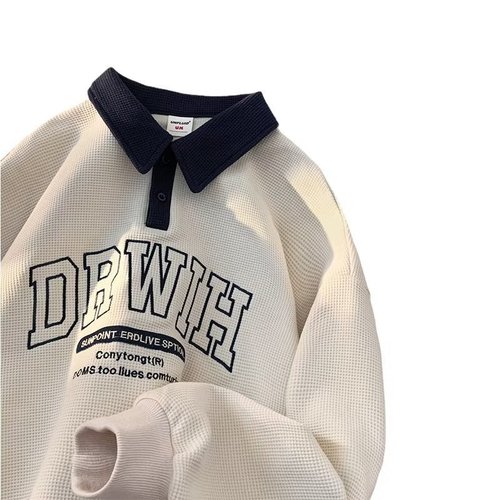 Men's Long Sleeve Polo Hoodie 2024 Autumn New Trend Brand Collar Contrast Letter Embroidered Casual Top