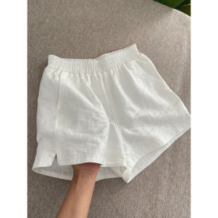 H2C White Linen Shorts Women's Summer Thin Large Size Fat mm Slim Elastic High Waist Casual Wide Leg A-Line Hot Pants