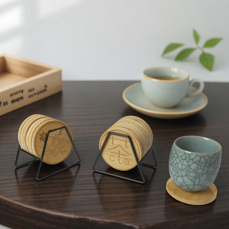小号茶杯垫圆形茶杯托竹制迷你隔热桌垫子创意茶具配件可激光LOGO