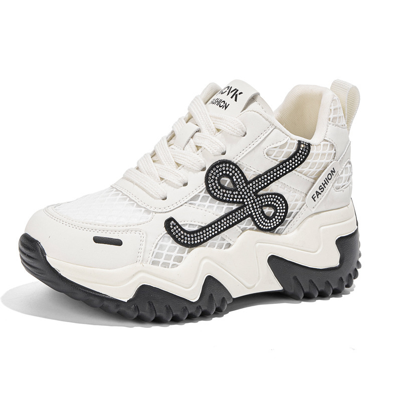 Zapatos de mujer 2026 nuevos zapatos casuales transpirables aumentan la altura de los zapatos de red de verano de 4,5 cm.