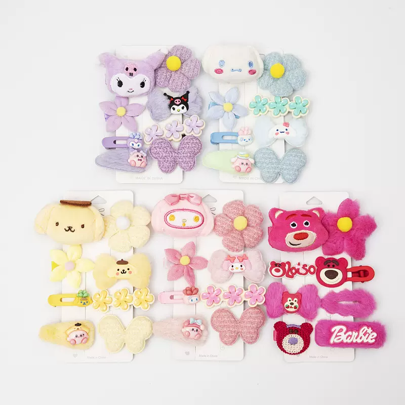 三丽鸥发夹ins学生甜美少女心毛茸茸刘海边夹卡通美乐蒂头饰套装