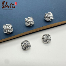 足银999醒狮头隔珠转运珠纯银配件3D硬银手链散珠材料DIY手工编绳