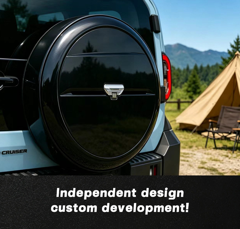 Hard-shell rear-mounted spare tire cover for the 2026 Land Cruiser FJ 265/60R18