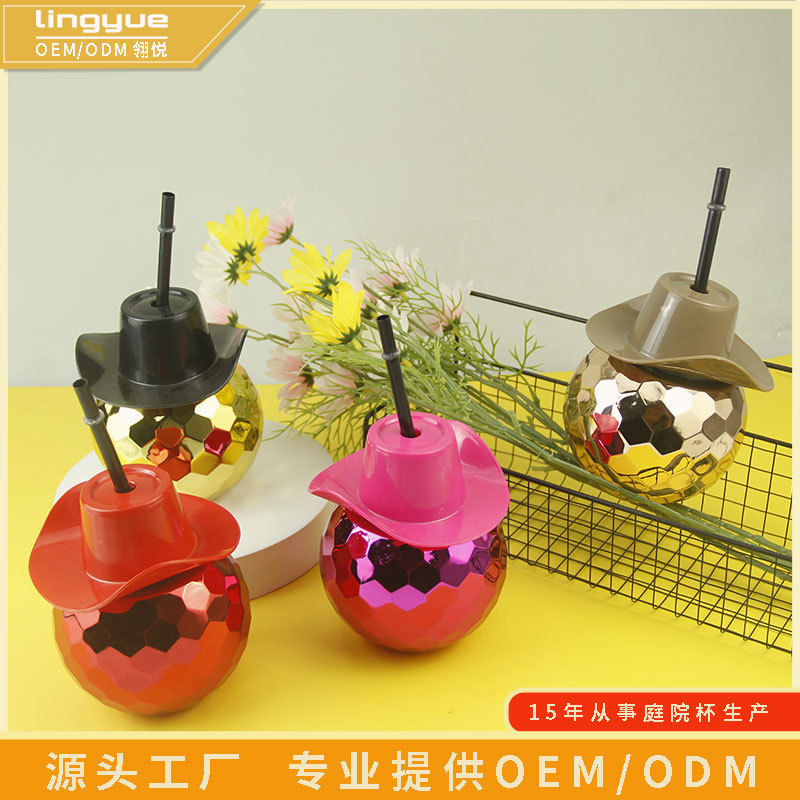 Transfronterizos clásicos hot selling sombrero de vaquero galvanizado bola disco maçonaria paja fiesta creativa taza de agua de paja