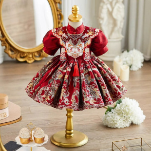 New Chinese-Style One-Year-Old Girl's High-End Birthday Dress Tang Suit Dress 2025 New National Style Dress for Autumn