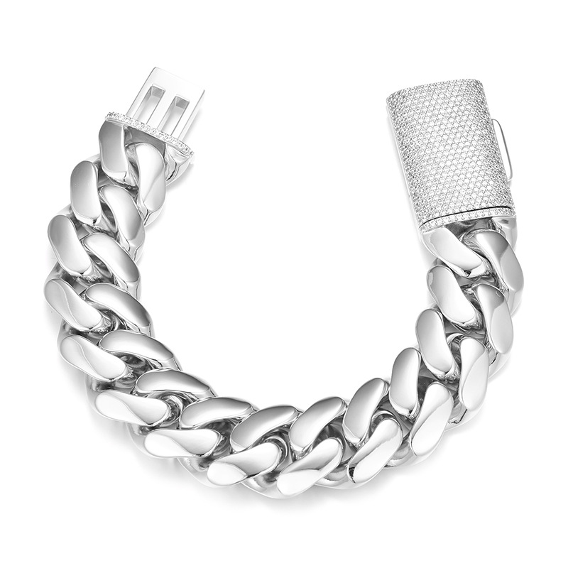 Cuban Chain Bracelet With Zircon Inlay And Gold Plated Finish_voghion.com